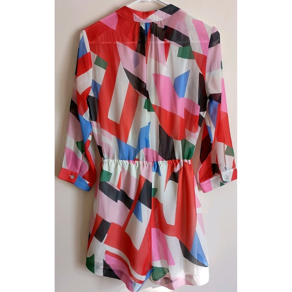 Lili Sidonio Geometric Print Drawstring Waist‎ Romper Pockets Size S - Picture 7 of 13